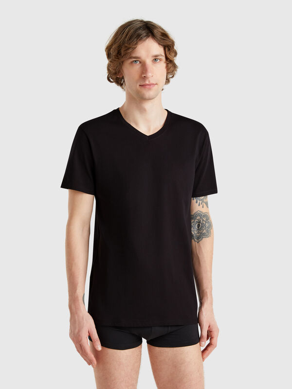 T-shirt com decote em V em algodão de fibra longa Homem